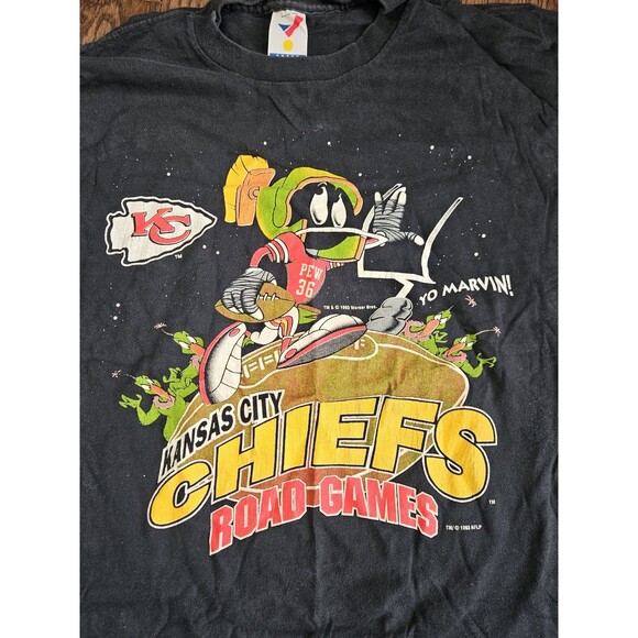 Vintage 1993 Marvin The Martian Kansas City Chiefs Road Games T-shirt XL Black - Picture 2 of 13